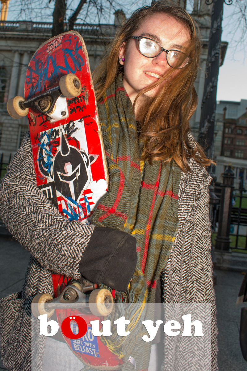 Skateboarding girl, Belfast. Photo 2546.