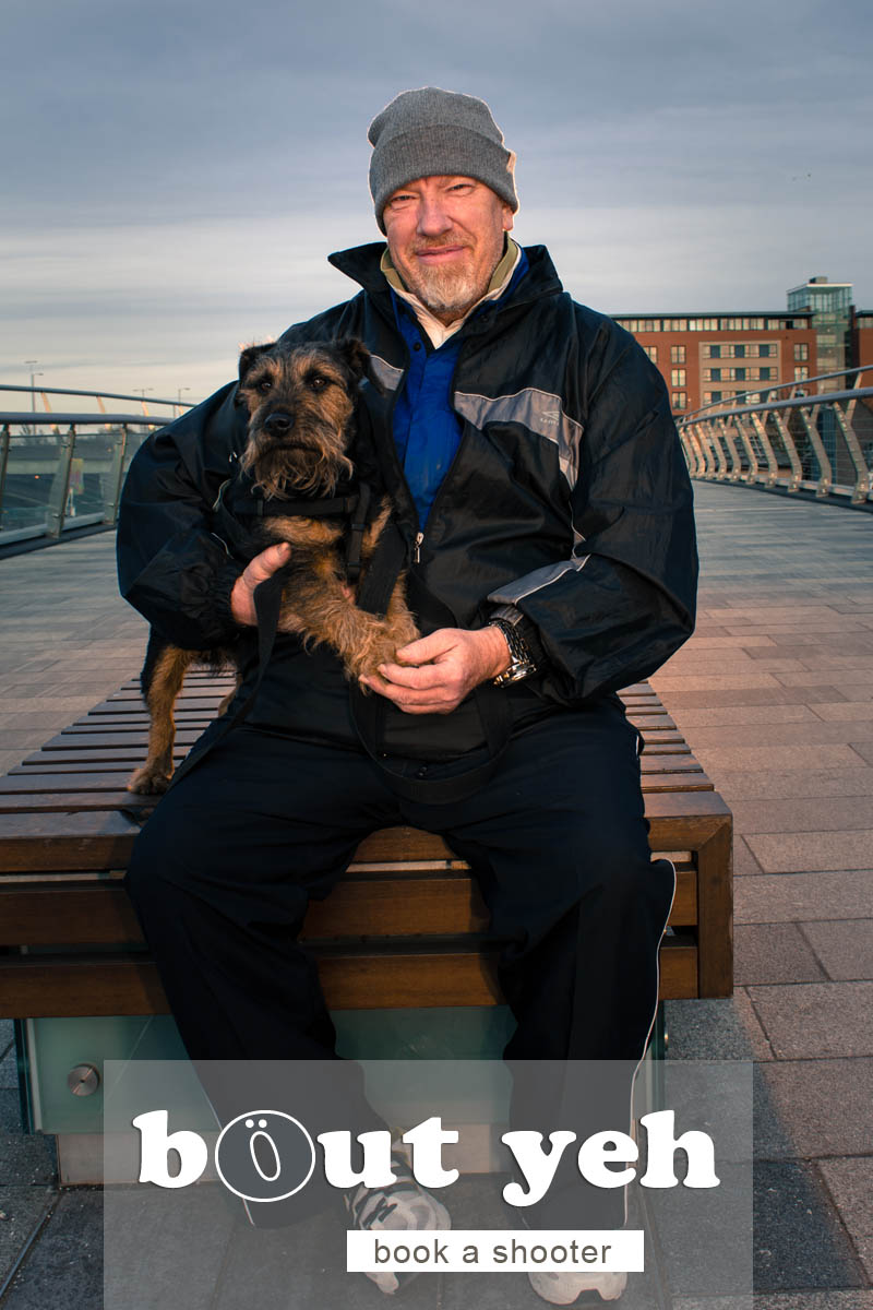 Alan and dog Jedediah, Lagan Weir Bridge, Belfast - photo 5099.