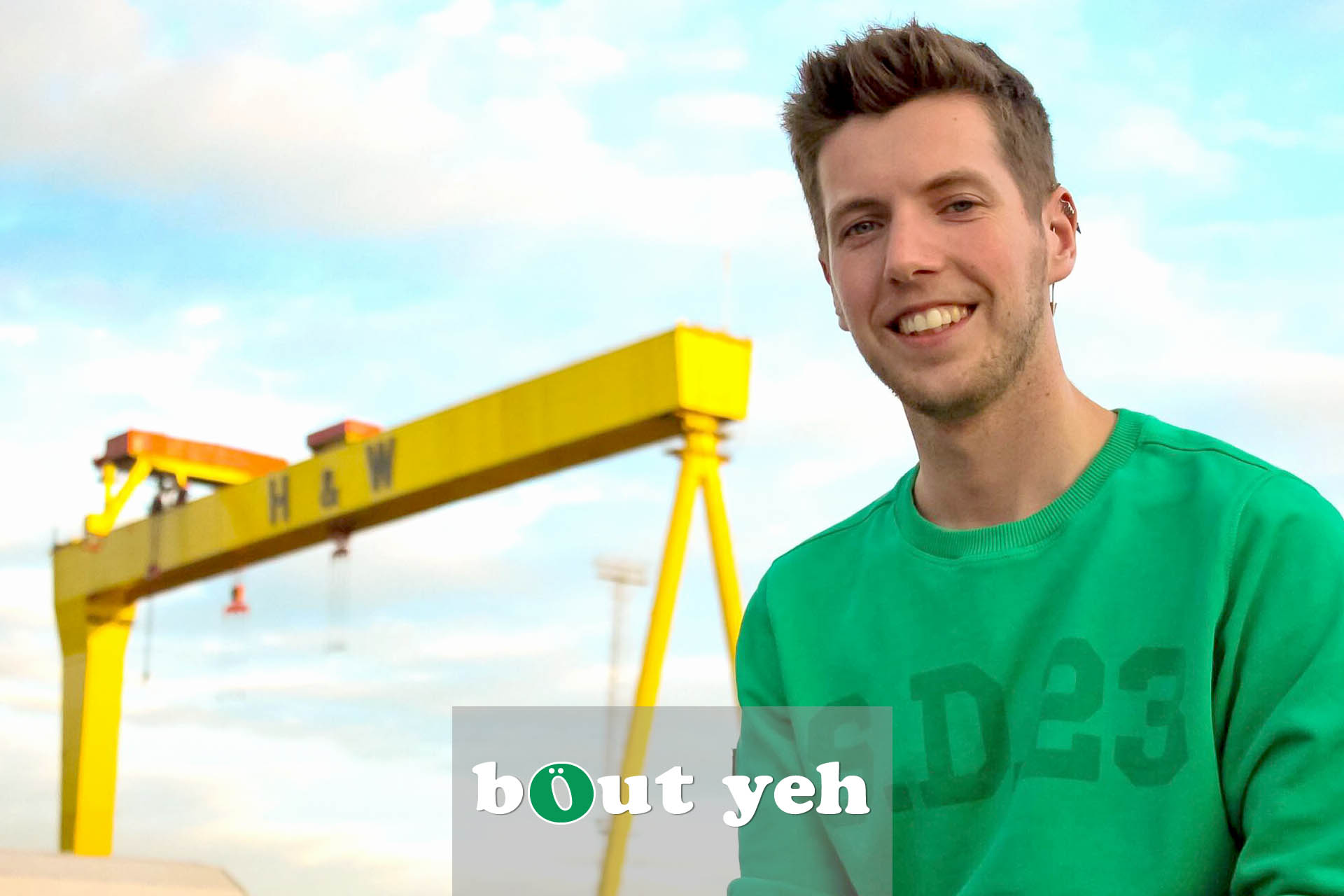 Ryan pictured in front of Harland and Wolff shipyard, Belfast.