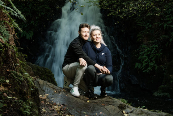 David and Joanna, at Gleno Waterfall, Northern Ireland - photo 9011. Featured image.