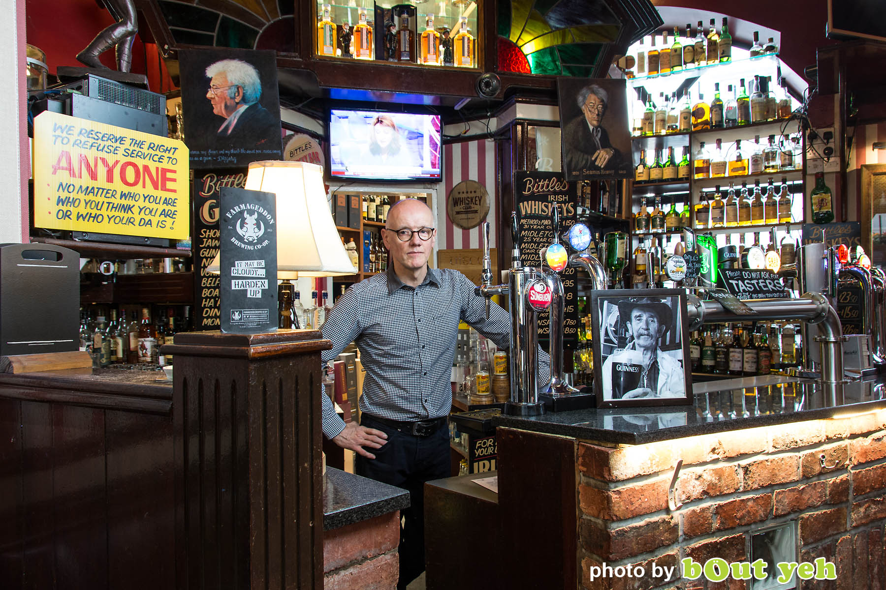 John Bittles at Bittles Bar by Bout Yeh photographers Belfast - Photo 5004. Editorial feature about John Bittles, owner of Bittles Bar, Belfast.