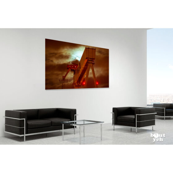 Harland and Wolff shipyard Belfast at night - photo 8864 in room setting print for sale