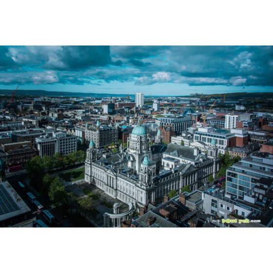 Belfast city centre including Belfast City Hall and Harland and Wolff shipyard - photo 7461 photo print for sale.