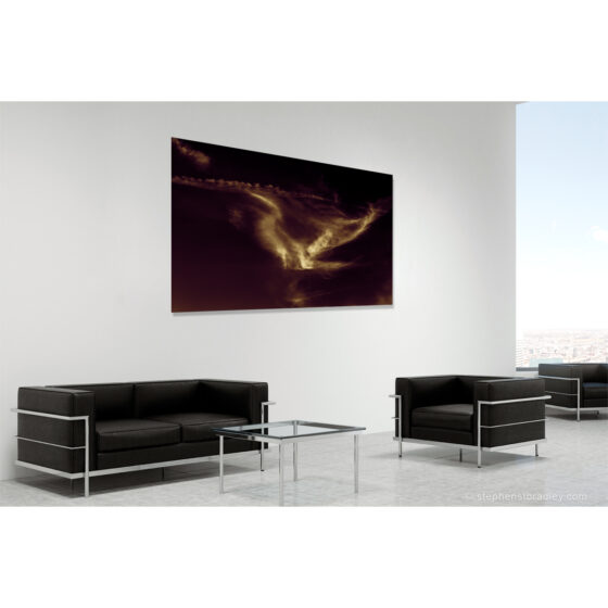 Freesoar - limited edition photographic print in room setting of birdlike cloud formation over Newtownabbey, Northern Ireland