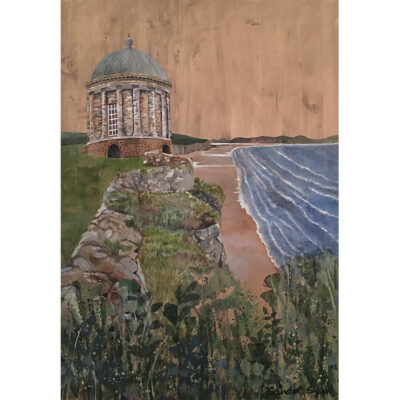 Painting for sale of Mussenden Temple by Irish artist Sandra Shaw entitled Above The Waves, acrylic on wood