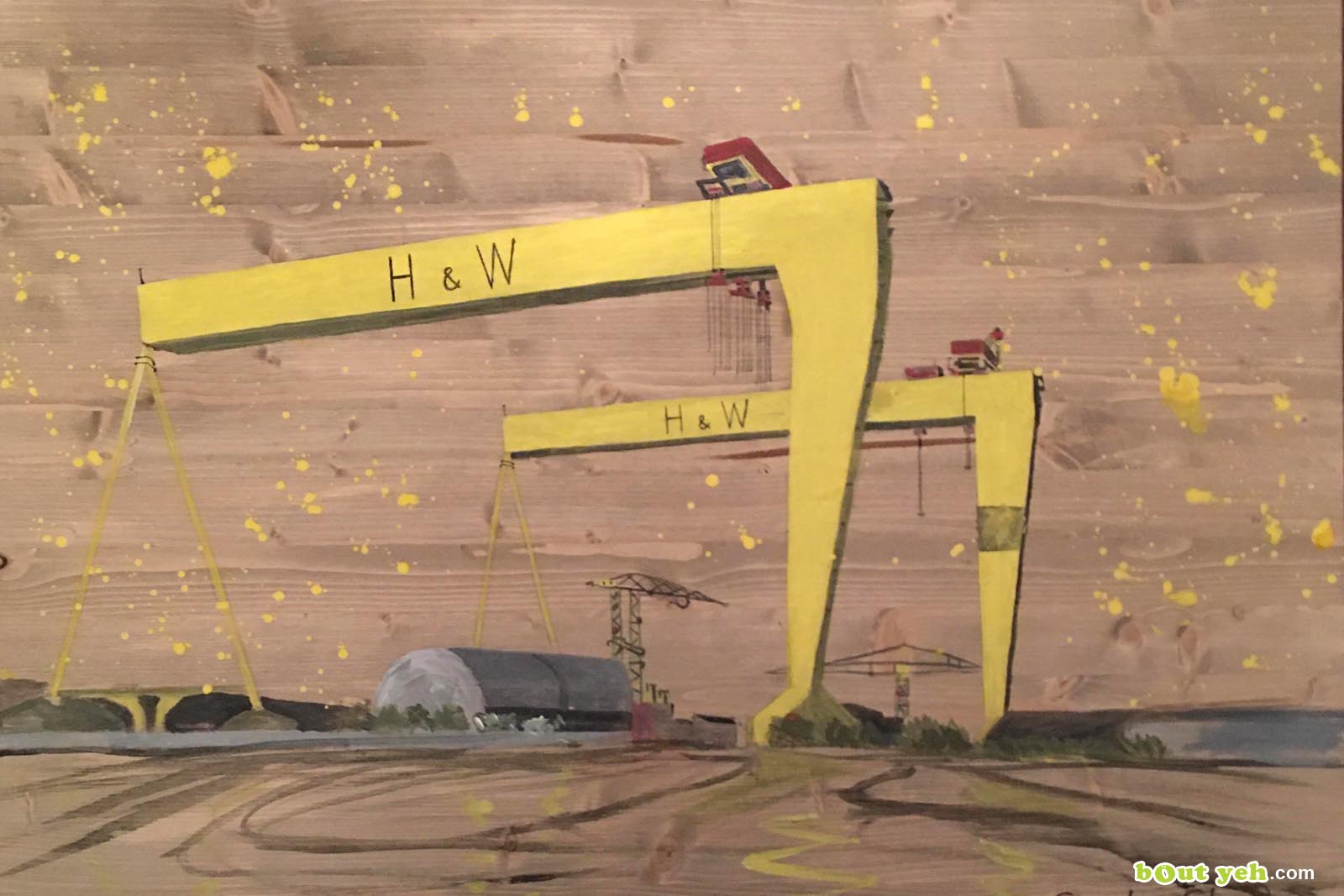 Painting of Harland and Wolff cranes by Sandra Shaw - photo shared by Bout Yeh photography and video production Belfast