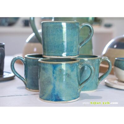 Contemporary Irish homeware ceramics - tiffany blue and green straight sided espresso mug and saucer, photo 1451