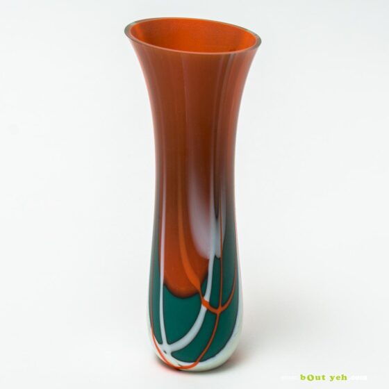 Contemporary green, white, orange tulip vase - Irish glassware TV(COI – O)001