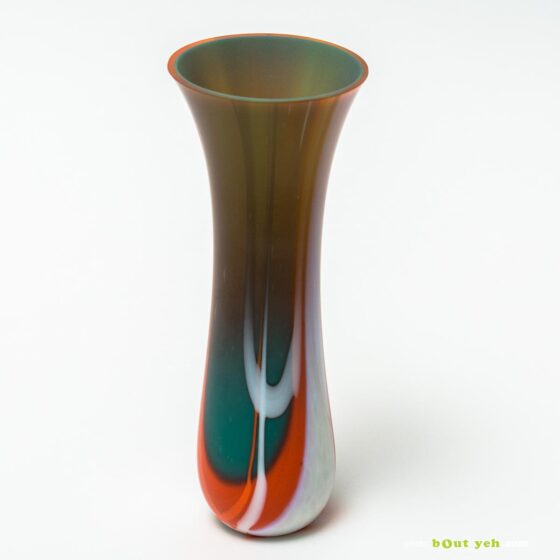 Contemporary orange bullseye tulip vase with green interior - hand made Irish glassware, photo 1677
