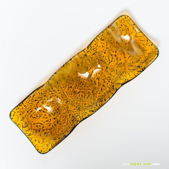 Streaky mid amber and white wisps hand made glass plate - Irish Glassware photo 1583