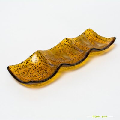 Streaky mid amber and white wisps hand made glass plate - Irish Glassware photo 1584