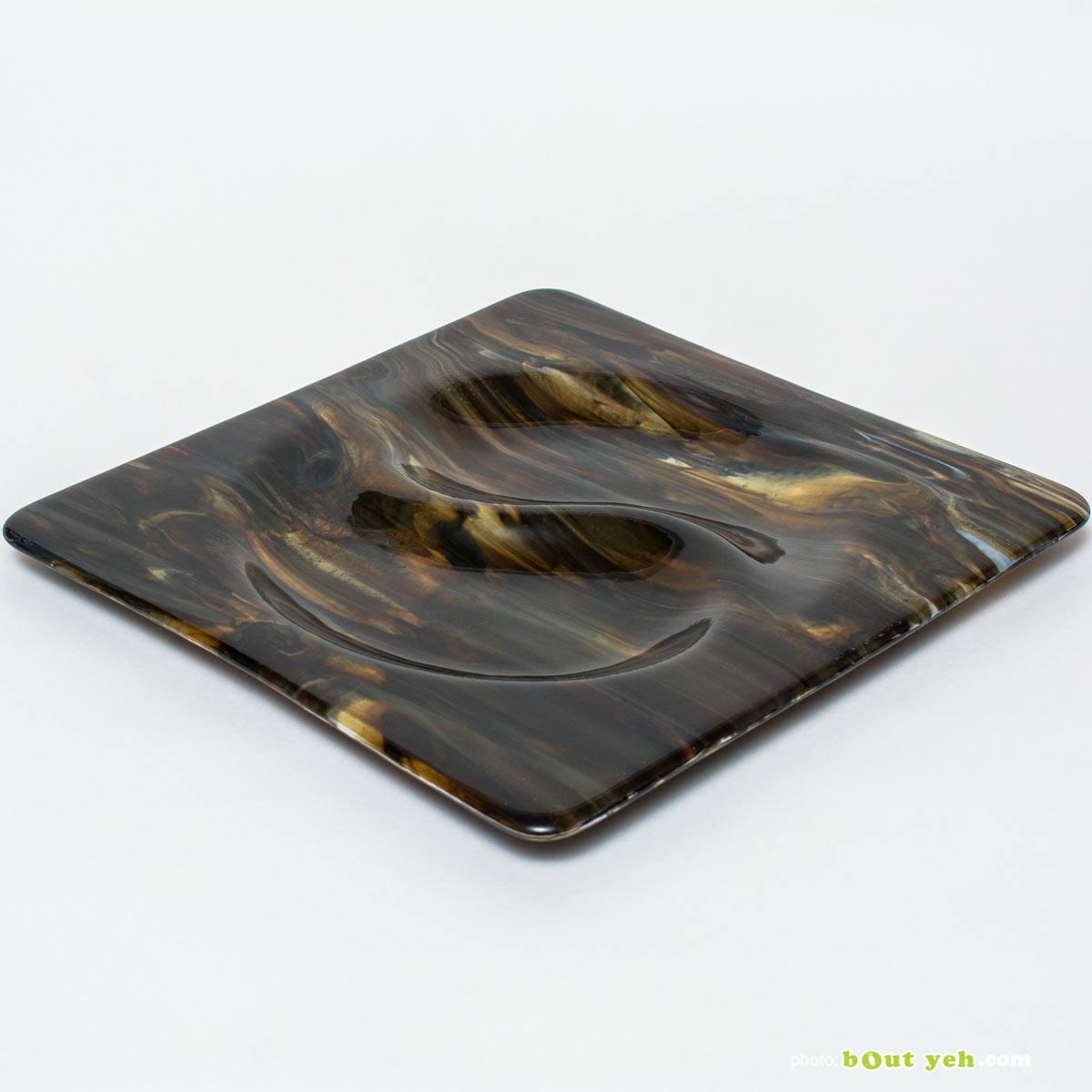 Ying yang square bullseye glass plate with copper patternation by Chris Sheppard Irish glassware - photo 1591