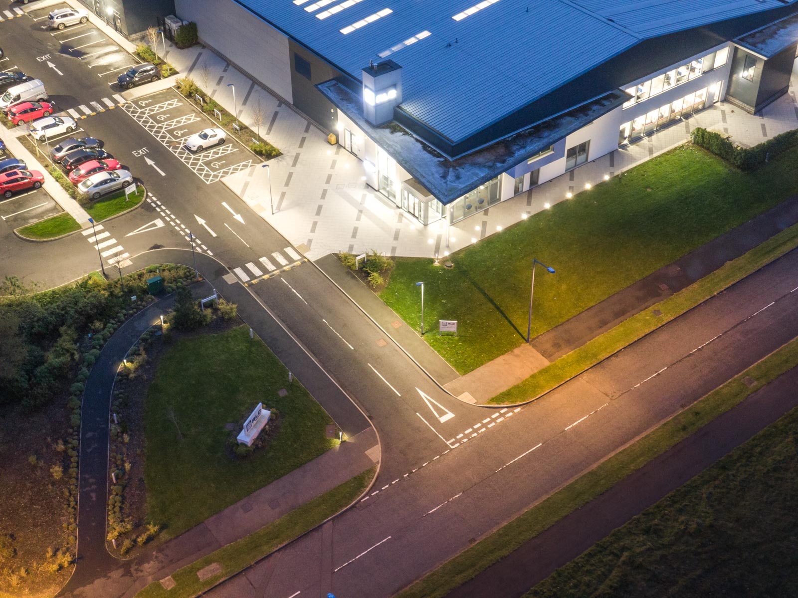 Aerial photograph of the RLC Group building in Newtownabbey by Bout Yeh drone photography and video production - image 0004